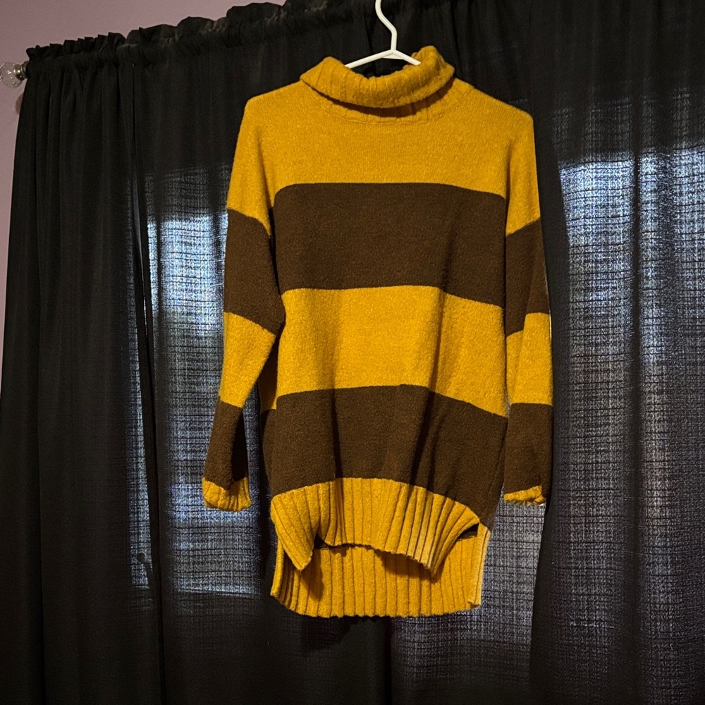 Dreamers Mustard and Brown Striped Turtleneck Sweater